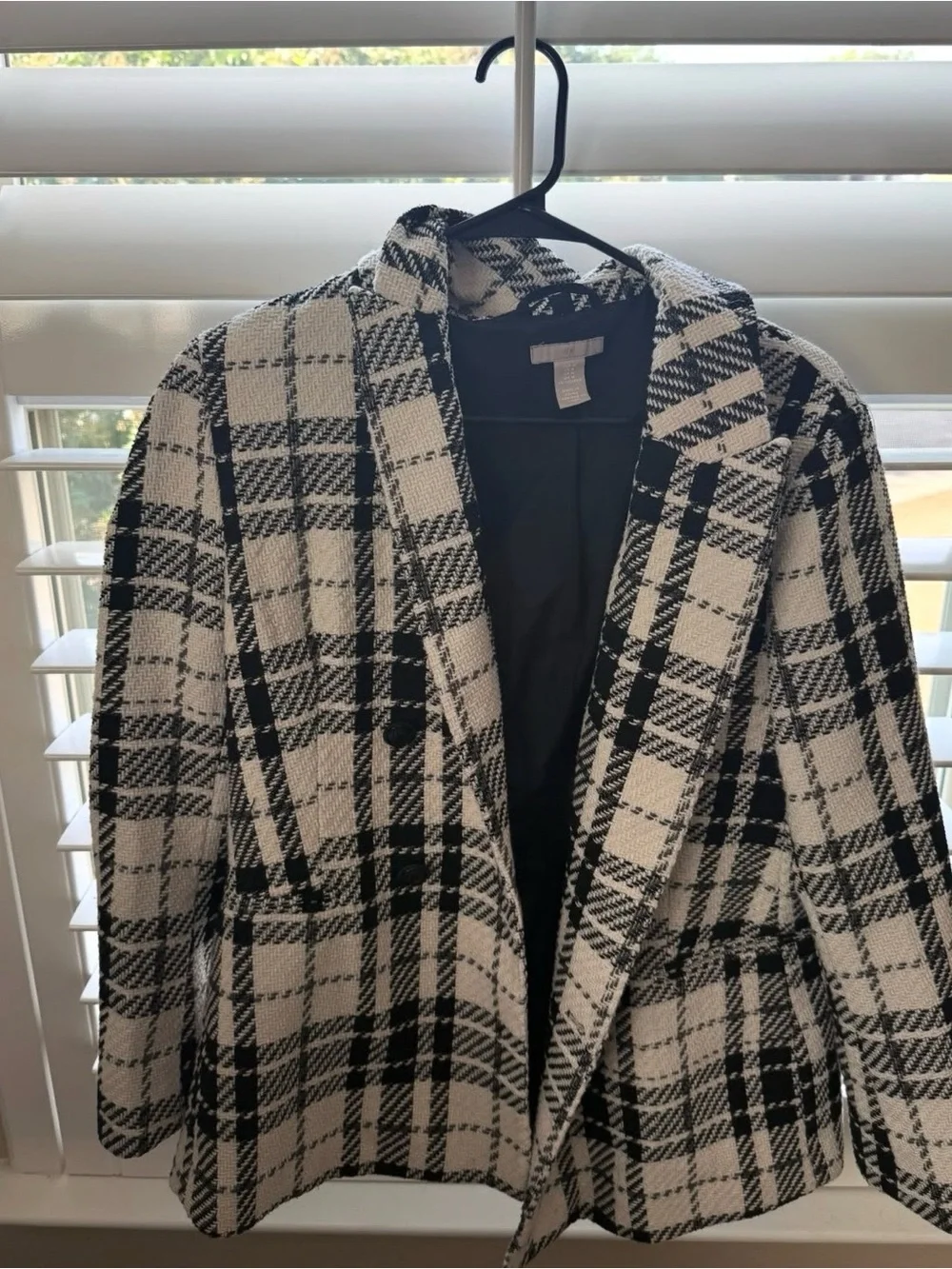 H&M Black and White Plaid Blazer Jacket